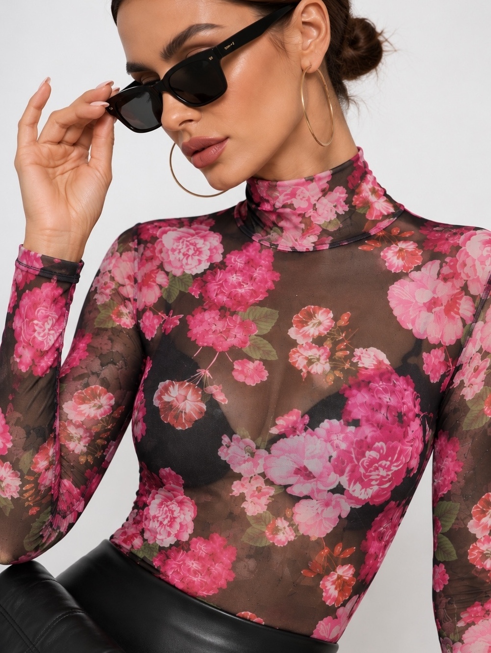 NWT GENERATION LOVE Tyla Y2K Sheer Floral Mesh Turtleneck Romantic Goth Top XXS
